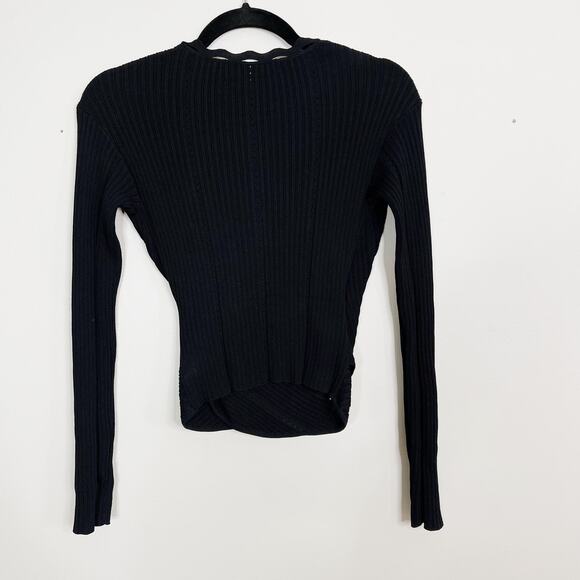 Jonathan Simkhai Ribbed Knit Wrap Long Sleeve Cropped Top Sweater Black XSmall - Picture 2 of 7
